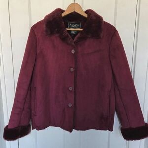 Coaco New York Penny Lane Coat  Burgundy Red Faux Suede & Fur Boho Grunge Size S